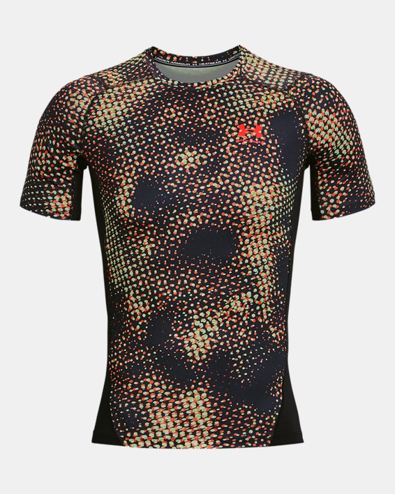 Men' HeatGear® Armour Compression Printed Short Sleeve, Black, pdpMainDesktop image number 4